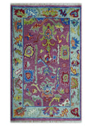 Pink and Blue Wool Oushak Area Rug - Hand Knotted Traditional by The Rug Decor