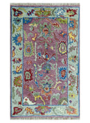 Pink and Blue Wool Oushak Area Rug - Hand Knotted Traditional by The Rug Decor