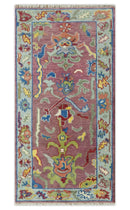 Pink and Blue Wool Oushak Area Rug - Hand Knotted Traditional by The Rug Decor