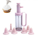Pink plastic cream decorating gun kitchen baking set with nozzles by Decorbites