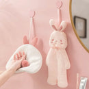 Pink plush cartoon rabbit hand towel for bathroom and kitchen by Decorbites