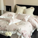 GobekUsa 4-Piece Pink Purple Flowers Embroidery Bedding Set in 1000TC Egyptian Cotton