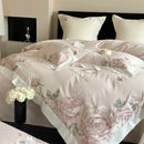 GobekUsa 4-Piece Pink Purple Flowers Embroidery Bedding Set in 1000TC Egyptian Cotton