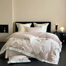 GobekUsa 4-Piece Pink Purple Flowers Embroidery Bedding Set in 1000TC Egyptian Cotton