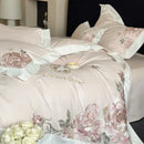GobekUsa 4-Piece Pink Purple Flowers Embroidery Bedding Set in 1000TC Egyptian Cotton