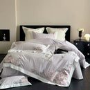 GobekUsa 4-Piece Pink Purple Flowers Embroidery Bedding Set in 1000TC Egyptian Cotton