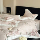 GobekUsa 4-Piece Pink Purple Flowers Embroidery Bedding Set in 1000TC Egyptian Cotton
