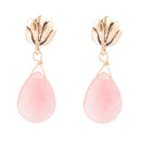 Pink Quartz Golden Lotus Drop Earrings