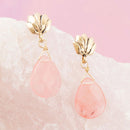 Pink Quartz Golden Lotus Drop Earrings