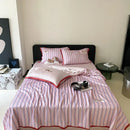 GobekUsa Cool Lyocell Fiber Striped Summer Blanket Set with Pillowcase