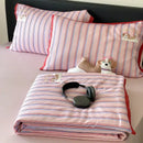 GobekUsa Cool Lyocell Fiber Striped Summer Blanket Set with Pillowcase