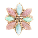 Pink Rhodonite Blue Amazonite and Green Varacite Petals Golden Statement Ring