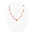 Pink Rhodonite and Golden Bronze Heart Pendant Necklace