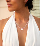 Pink Rhodonite and Golden Bronze Heart Pendant Necklace