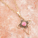 Pink Rhodonite Golden Cross Pendant Necklace