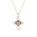 Pink Rhodonite Golden Cross Pendant Necklace