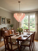 Pink Ridged Glass Rectangle Chandelier