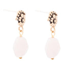 Pink Rose Quartz Golden Floral Drop Earrings