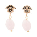Pink Rose Quartz Golden Floral Drop Earrings