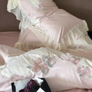 GobekUsa Egyptian Cotton Flowers Bedding Set with Lace Ruffles, Queen/King, 1000TC