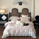 GobekUsa Egyptian Cotton Flowers Bedding Set with Lace Ruffles, Queen/King, 1000TC