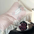 GobekUsa Egyptian Cotton Flowers Bedding Set with Lace Ruffles, Queen/King, 1000TC