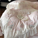 GobekUsa Egyptian Cotton Flowers Bedding Set with Lace Ruffles, Queen/King, 1000TC