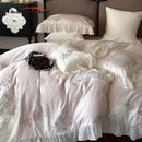 GobekUsa Egyptian Cotton Flowers Bedding Set with Lace Ruffles, Queen/King, 1000TC
