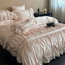 GobekUsa 1000TC Cotton Flowers Embroidery Lace Ruffles Bedding Set