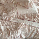 GobekUsa 1000TC Cotton Flowers Embroidery Lace Ruffles Bedding Set
