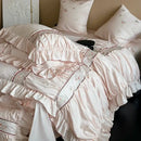 GobekUsa 1000TC Cotton Flowers Embroidery Lace Ruffles Bedding Set