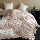GobekUsa 1000TC Cotton Flowers Embroidery Lace Ruffles Bedding Set