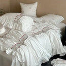 GobekUsa 1000TC Cotton Flowers Embroidery Lace Ruffles Bedding Set
