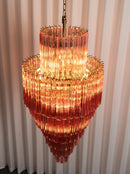 Pink Tiered Fluted Glass Waterfall Chandelier