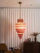Pink Tiered Fluted Glass Waterfall Chandelier