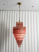 Pink Tiered Fluted Glass Waterfall Chandelier