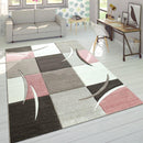 Pink White Area Rug Modern Contour Cut Pastel Colors