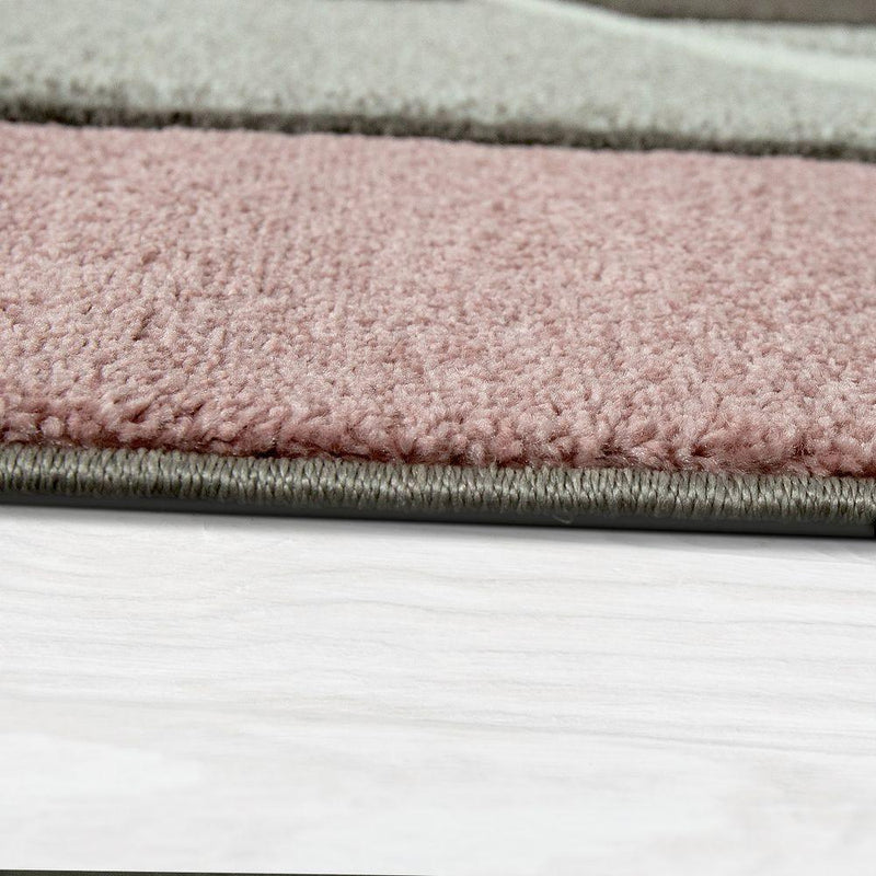 Pink White Area Rug Modern Contour Cut Pastel Colors