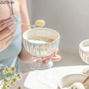 Pink & white gradient gloss ceramic dessert bowl dining room goblet by Decorbites