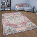 Pink White Outdoor Rug For Patio Oriental Pattern