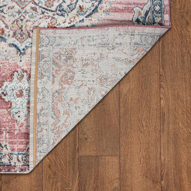 Pink White Outdoor Rug For Patio Oriental Pattern