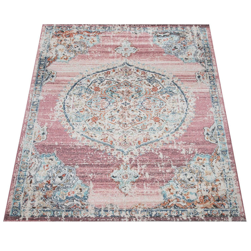 Pink White Outdoor Rug For Patio Oriental Pattern