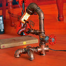 GobekUsa Pipe Man Industrial Metal Night Light - Rust Red Table Lamp with 1 Bulb for Bedroom