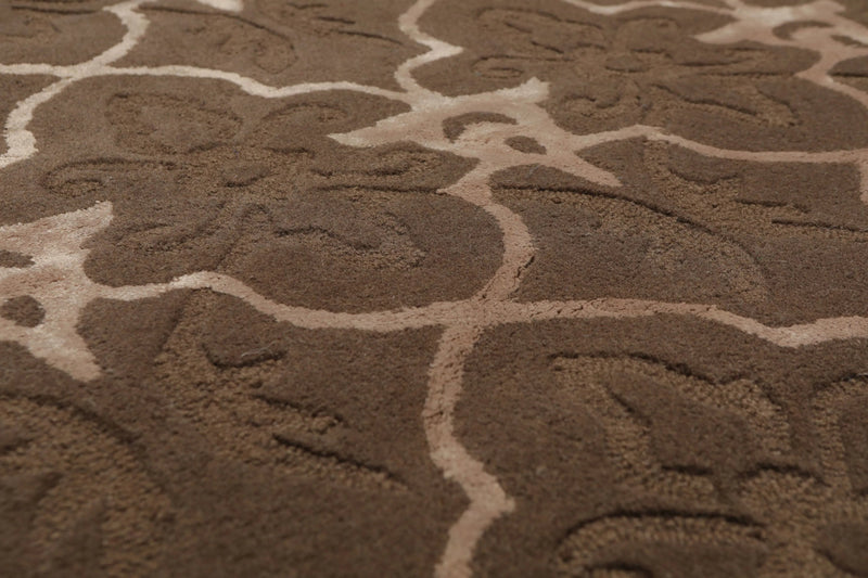 4x6 Brown, Tan Hand Tufted Wool & Bamboo Silk  Oriental Area Rug