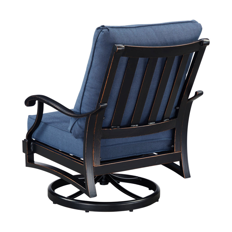 Pair of Black Aluminum Deep Seating Swivel Rocker Club Chairs with Cushions