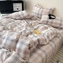 GobekUsa Cotton Grid Bedding Set - Soft & Stylish Bed Sheet, Quilt Cover Kit