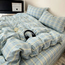 GobekUsa Cotton Grid Bedding Set - Soft & Stylish Bed Sheet, Quilt Cover Kit