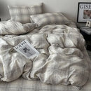 GobekUsa Cotton Grid Bedding Set - Soft & Stylish Bed Sheet, Quilt Cover Kit