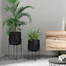 Set of 2 12"&18" H Tall Metal Flower Pot With Stand (Black)