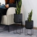 Set of 2 12"&18" H Tall Metal Flower Pot With Stand (Black)